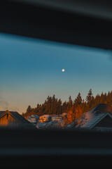 Morning winter moon at sunrise