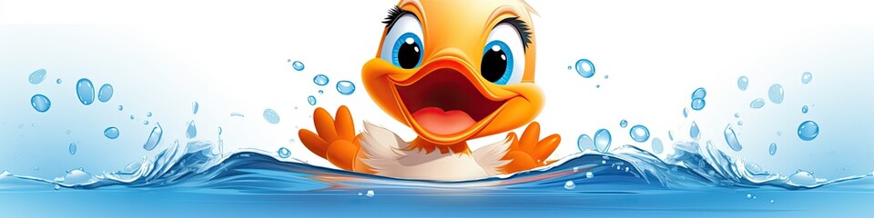 Happy, smiling, laughing duck in the water isolated on the white background, animal concept