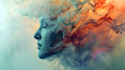 double exposure lady in colorful smoke portrait, generative ai - 726741738
