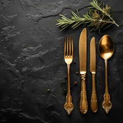 fork and spoon on a napkin - obrazy, fototapety, plakaty