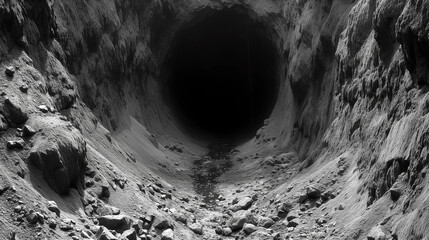 Entrance to the dark scary underground tunnel or burrow. - obrazy, fototapety, plakaty