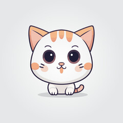 Cute kitty of kawaii style with big eyes and jolly smiling vector illustration in white background