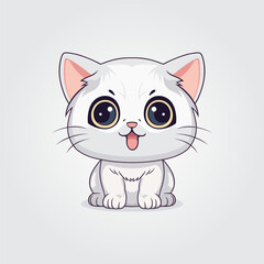 Cute kitty of kawaii style with big eyes and jolly smiling vector illustration in white background
