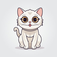 Cute kitty of kawaii style with big eyes and jolly smiling vector illustration in white background