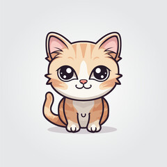 Cute kitty of kawaii style with big eyes and jolly smiling vector illustration in white background