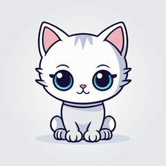 Cute kitty of kawaii style with big eyes and jolly smiling vector illustration in white background