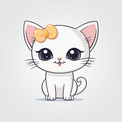 Cute kitty of kawaii style with big eyes and jolly smiling vector illustration in white background