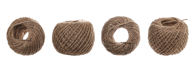 Set ball rope, yarn roll isolated on white background, texture
