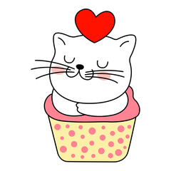 Adorable gatita sobre cupcake de fresa