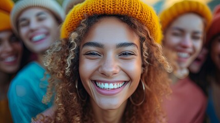 Obraz premium Group of Young Women Wearing Knitted Hats