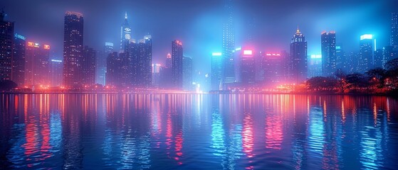 Obraz premium Illuminated City Skyline At Night