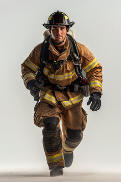 firefighter in uniform isolated on a white background
