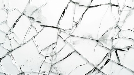 Cracked glass on a white background texture