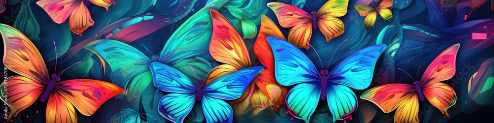 Wall mural Colorful butterflies in the nature as banner, nature concept