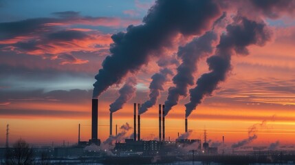 smoke stacks emmitting carbon pollution into the sky causing climate change