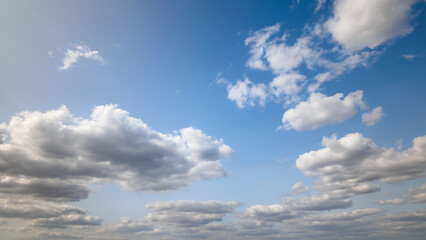 beautiful blue sky with white cumulus clouds for abstract background