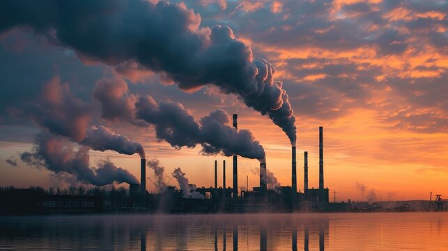 smoke stacks emmitting carbon pollution into the sky causing climate change
