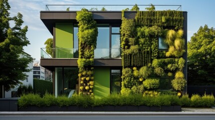 Green facade of the modern house, green ecology building