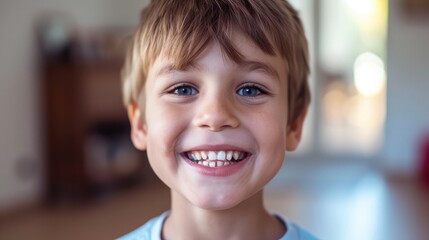 boy smiling with a broken teeth in front