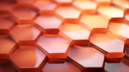 Close-up of a geometric pattern with copper hexagons creating an abstract background - obrazy, fototapety, plakaty