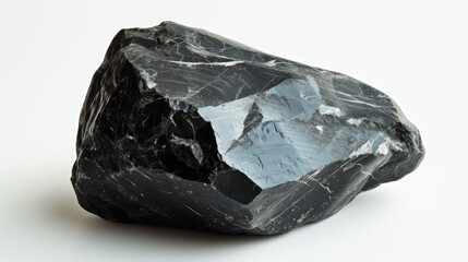 Polished Shungite stone with its lustrous black finish and powerful presence, set against a clean white backdrop