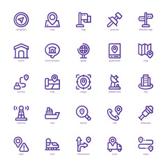 Navigation and Map icon pack for your website, mobile, presentation, and logo design. Navigation and Map icon basic line gradient design. Vector graphics illustration and editable stroke.