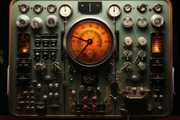 retro analog device for industry and scientific research and measurements, object closeup, concept of retro futurism lamp electronics