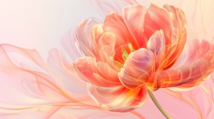  a close up of a pink flower on a blue and white background with a blurry image of a flower.