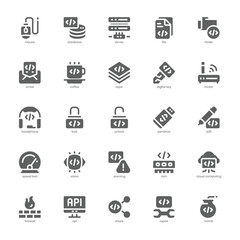 Programming and Coding icon pack for your website, mobile, presentation, and logo design. Programming and Coding icon glyph design. Vector graphics illustration and editable stroke.