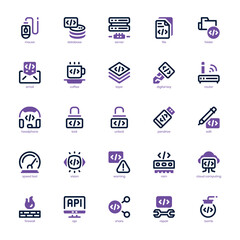 Programming and Coding icon pack for your website, mobile, presentation, and logo design. Programming and Coding icon dual tone design. Vector graphics illustration and editable stroke.