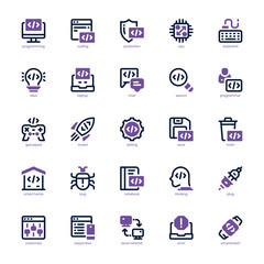 Programming and Coding icon pack for your website, mobile, presentation, and logo design. Programming and Coding icon dual tone design. Vector graphics illustration and editable stroke.