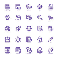 Programming and Coding icon pack for your website, mobile, presentation, and logo design. Programming and Coding icon basic line gradient design. Vector graphics illustration and editable stroke.