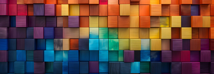 stack of colorful wood texture block on the wall, abstract art backdrop ,  architecture aged , wide format, colors in line , background 