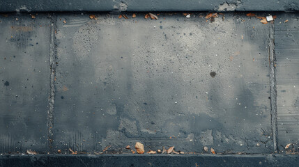 Leaves scattered along a concrete curb on an urban sidewalk. - obrazy, fototapety, plakaty
