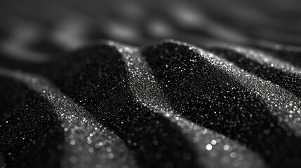 Black Sand Texture Background with Muted Surrealism Effect Showing Mounds, Waves, and Granules of Textured Glittering Sand