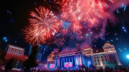 Colorful fireworks illuminating the night sky in celebration of Georgia Independence Day