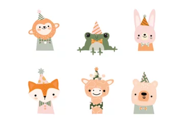 Muurstickers Speelgoed Funny animal characters. Kids, baby vector illustration. Happy birthday elements