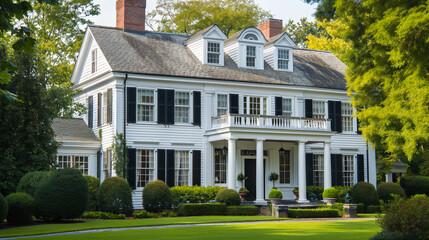Colonial style American house. American classic home and house designs