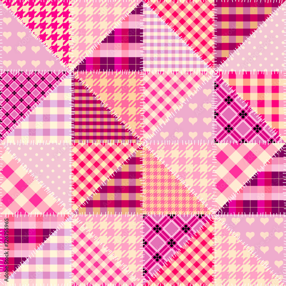 Poster quilting design pink patchwork plaid pattern pink colours. vector pattern.