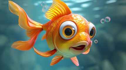 Funny goldfish swimming in an aquarium, 3d illustration. Generated AI