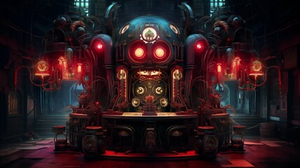 Machinist's Dream: A Steampunk Symphony Illuminated by Neon Lights – Desktop Wallpaper