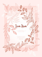 Bay leaves frame vector greeting card template. Rustic card design with laurel foliage.