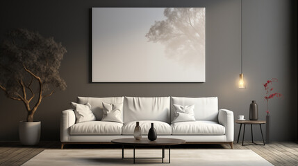 Simplicity monotone living room background image. Light fixture sofa photo backdrop. Trendy livingroom wallpaper picture. Interior minimalist luxurious concept photography indoors scene