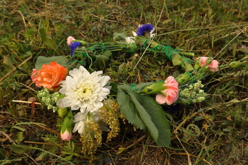 Midsummer wreath made of wild flowers. Swedish tradition.