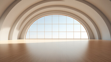 Simple contemporary archway arch window background image. Empty spacious room photo backdrop. Open space interior desktop wallpaper picture. Light and airy concept photography indoors