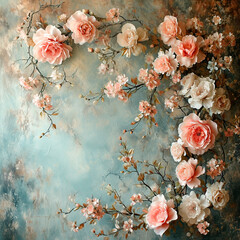 Artistic Floral Composition with Roses on Textured Canvas