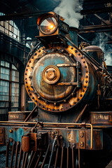 Fototapeta premium Antique Steam Engine Awaiting Departure in Historic Depot