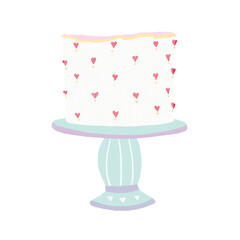 Valentine's Day heart cake pink watercolor illustration isolated.