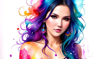 a colorful illustration of a woman with colorful hair