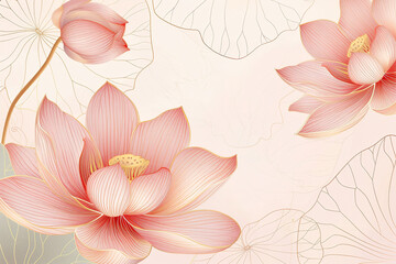 Packaging Pattern Design, Lotus Ink Style, Light Pink and Gold Lines